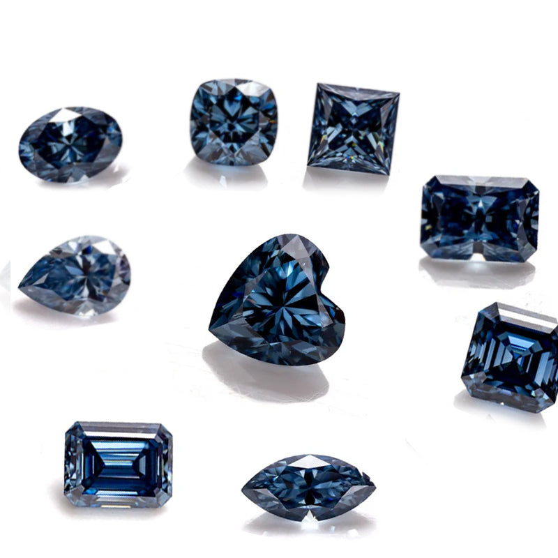 אבן מואסנייט בחיתוך יהלום כחולה מלווה בתעודה גמולוגית מתאימה