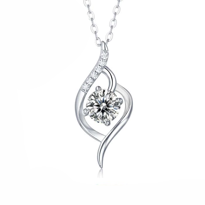 שרשרת מואסנייט כסף אבן עגולה 1 קראט ושורת זירקונים