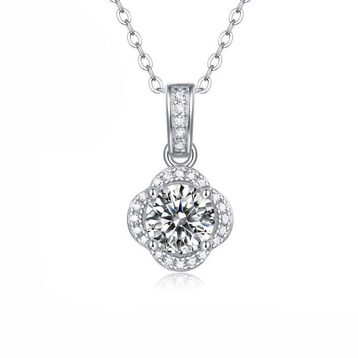 שרשרת מואסנייט כסף אבן עגולה היילו 1 קראט ומסביבה זירקונים